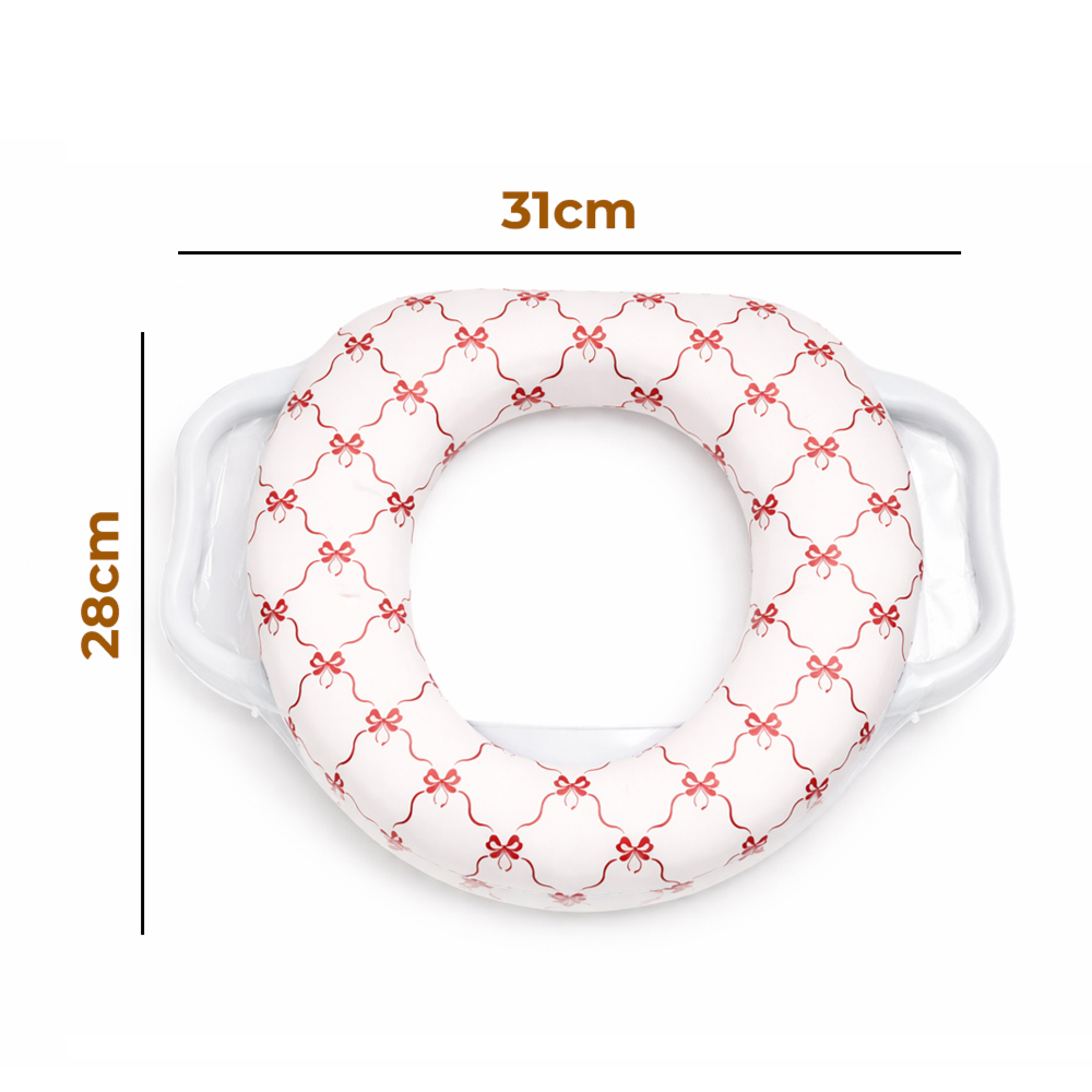 Children's Padded Soft Potty Training Seat with Side Handles - Red Bow Design Secure Anti-Slip Toddler Toilet Seat for Boys and Girls