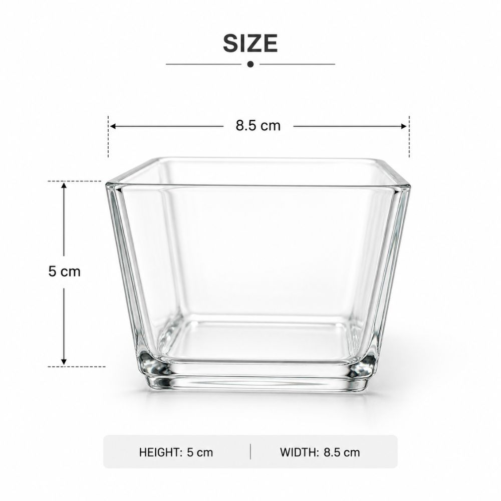 Premium Crystal Clear Square Glass Mini Serving Bowl For Dips Snacks And Desserts