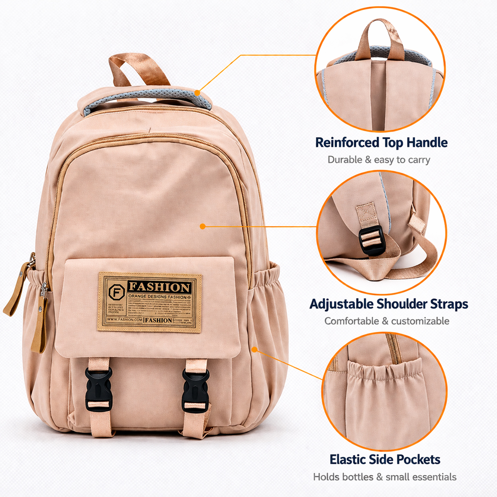 Fashion Multi-Pocket Backpack – Beige (43Cm)