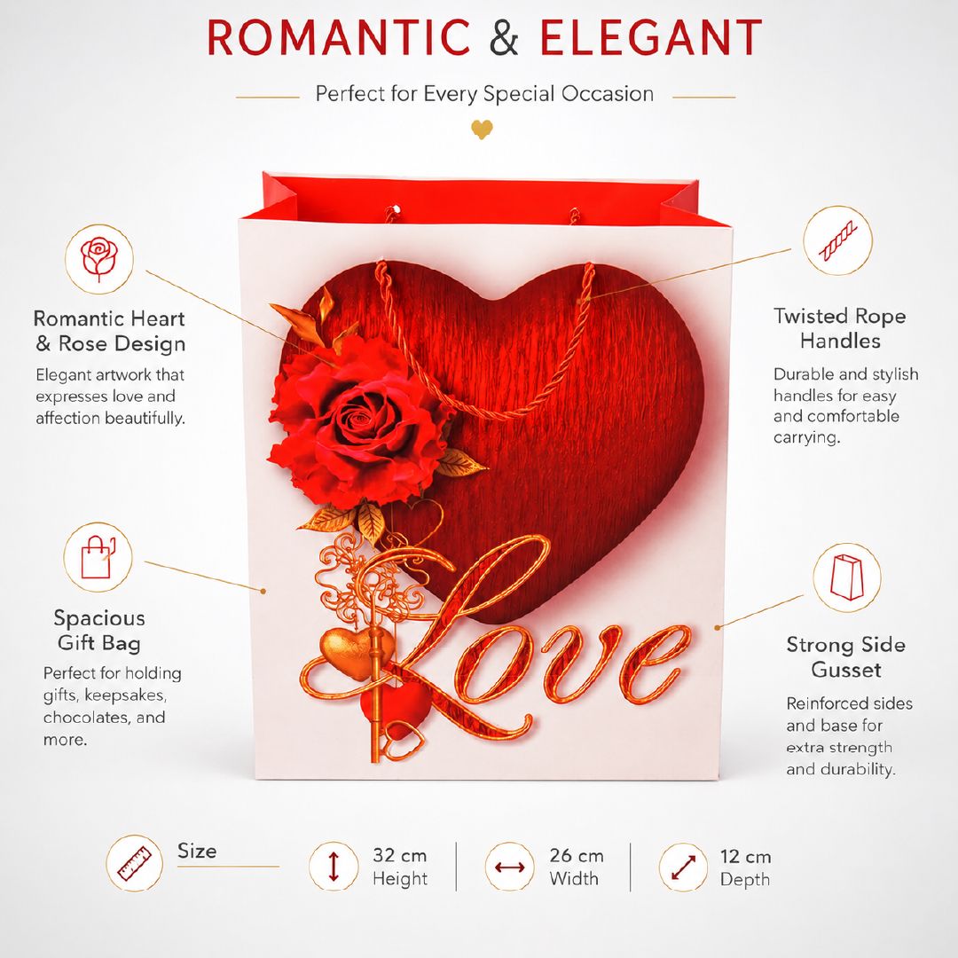 Premium Paper Gift Bag Heart– 32cm