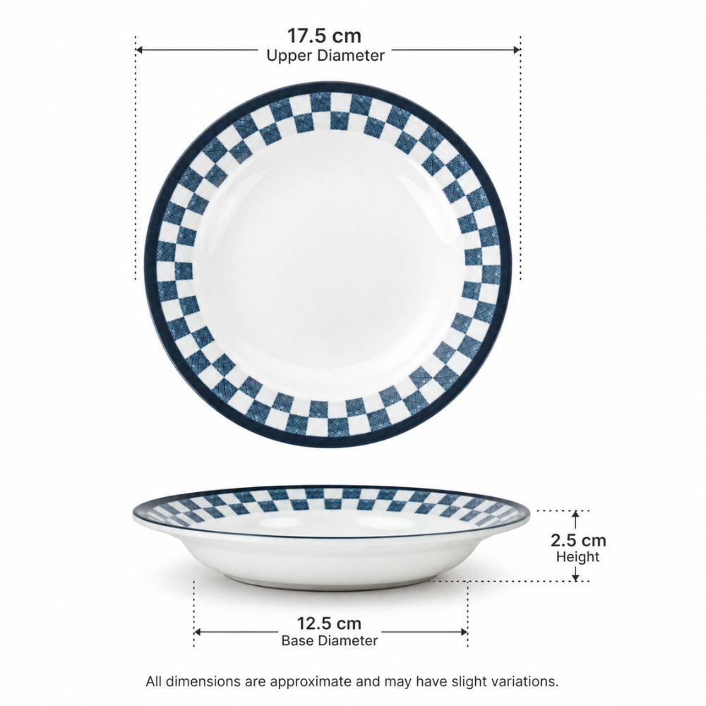 Premium Shatter Resistant Melamine Checkered Border Soup And Pasta Serving Plate