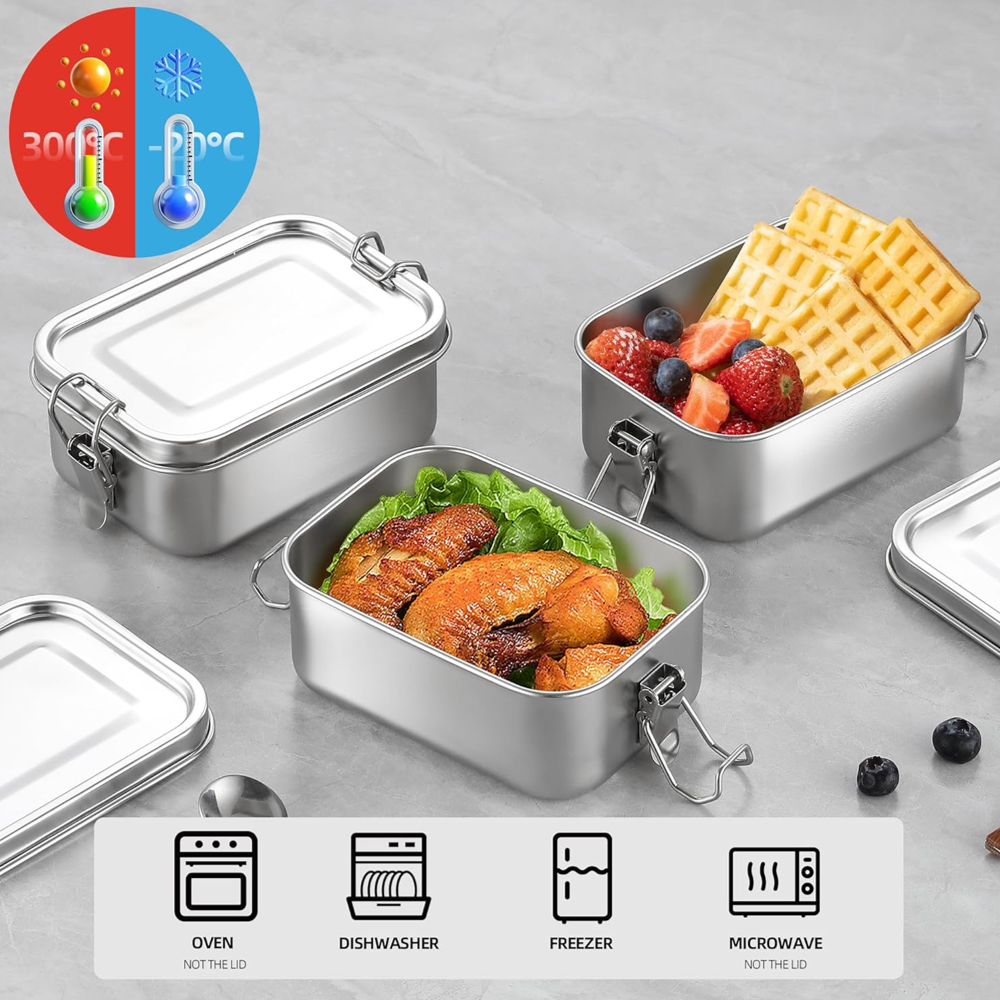 Stainless Steel Lunch Box 1200ML 20CM x 15CM – Large Leakproof Meal Container