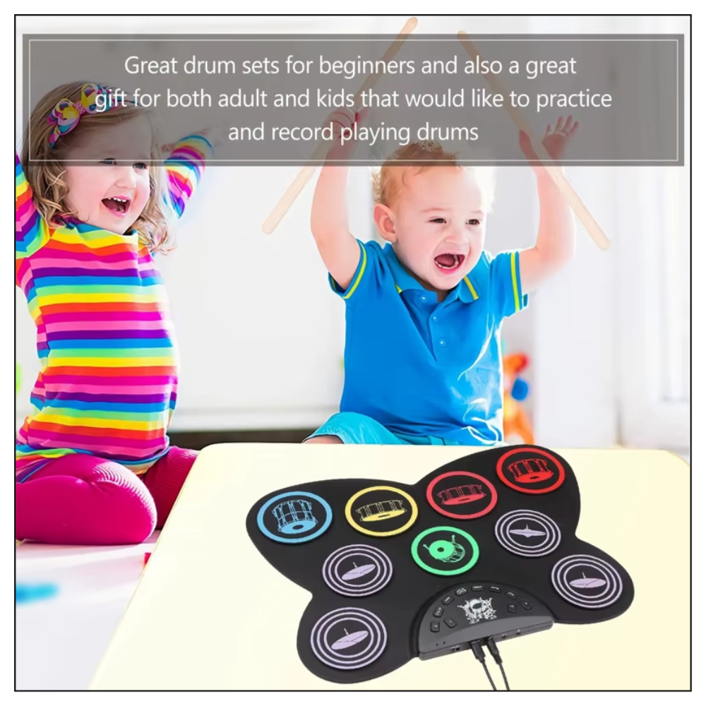 Digital Electronic 9 Pad Roll Up Drum Kit  Portable & Rechargeable with Speaker