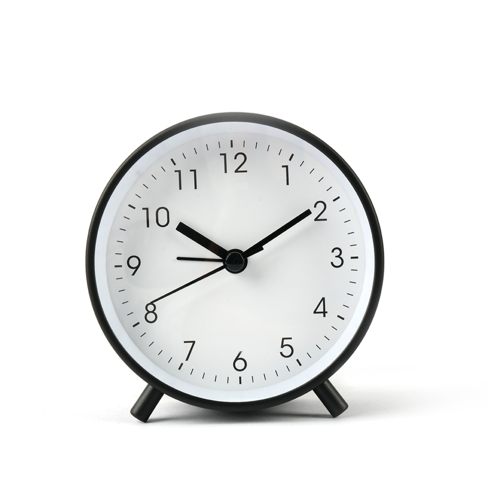 Modern Mini Alarm Clock 10cm  Classic Black & White Silent Table Clock for Bedroom, Office & Study Desk