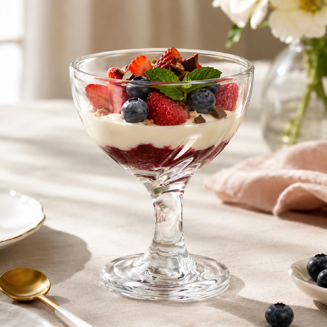 Sustainable Luxury Gravity-Style Dessert Bowl With Unique Stem Design, Transparent, 14 X 11 Cm