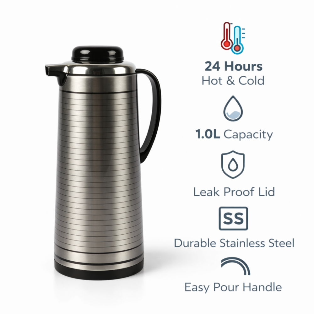 Royal Arabic Vacuum Flask 1.5L – Luxury Black & Gold Peacock Design Thermos, 24-Hour Heat Retention, Premium Stainless Steel, Height 34cm