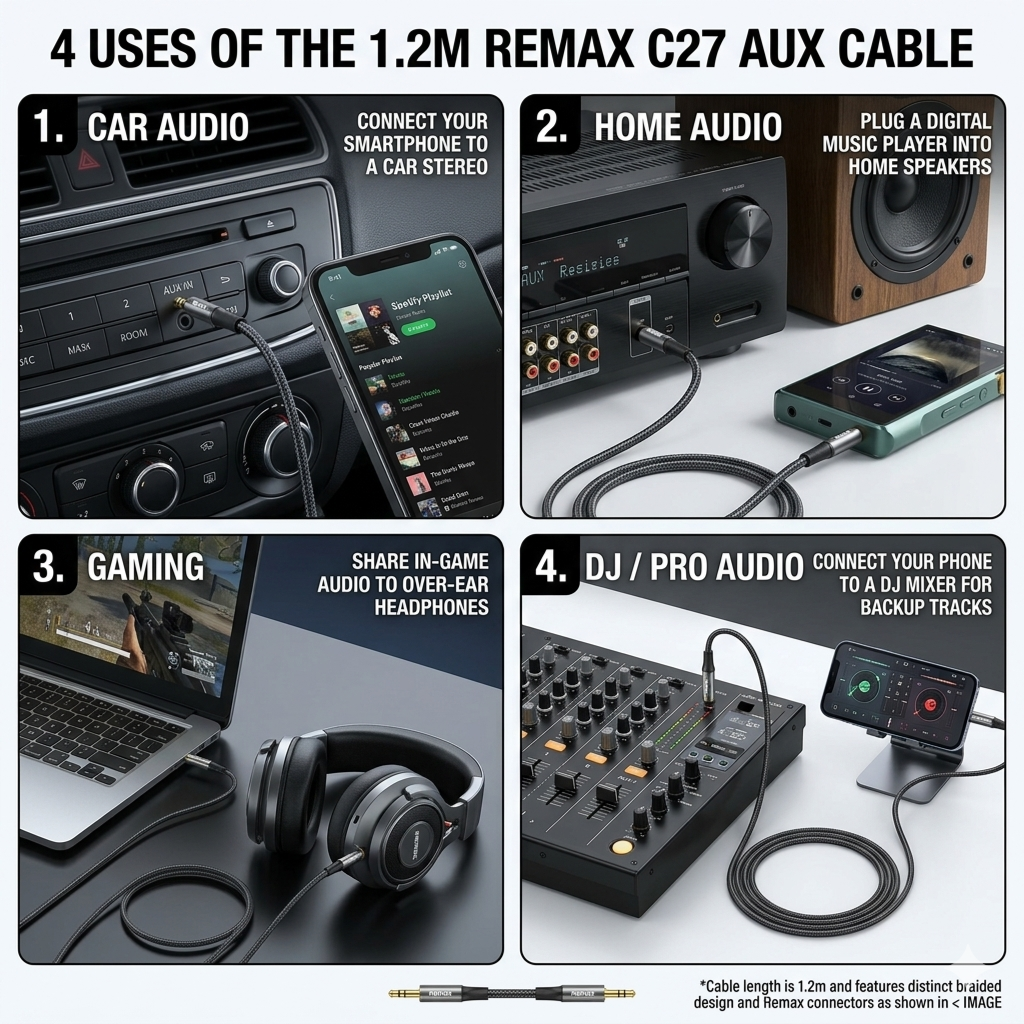Remax C27 Braided Aux Cable (3.5mm Male to Male) - 1.2M
