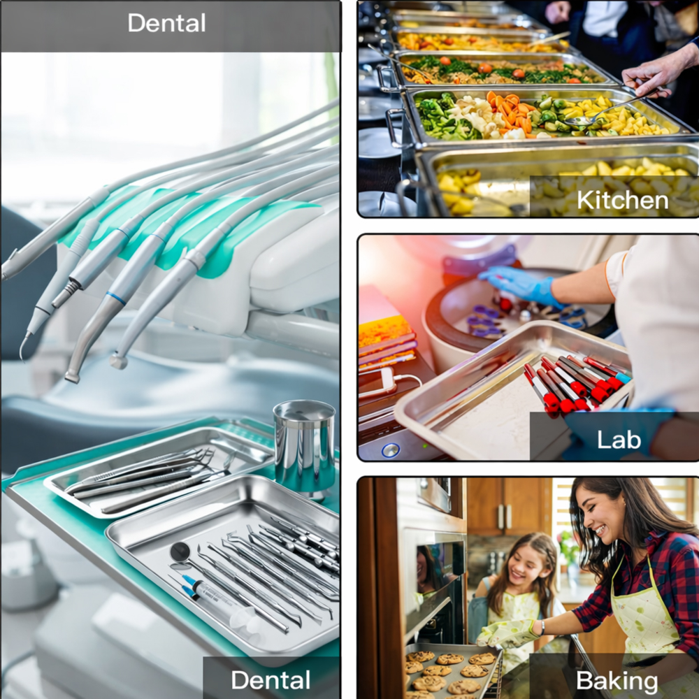 Premium Stainless Steel Rectangular Serving Tray 27cm x 21cm x 3cm – Durable SS Food Serving Plate for Snacks, Fruits, Tea & Everyday Kitchen Use