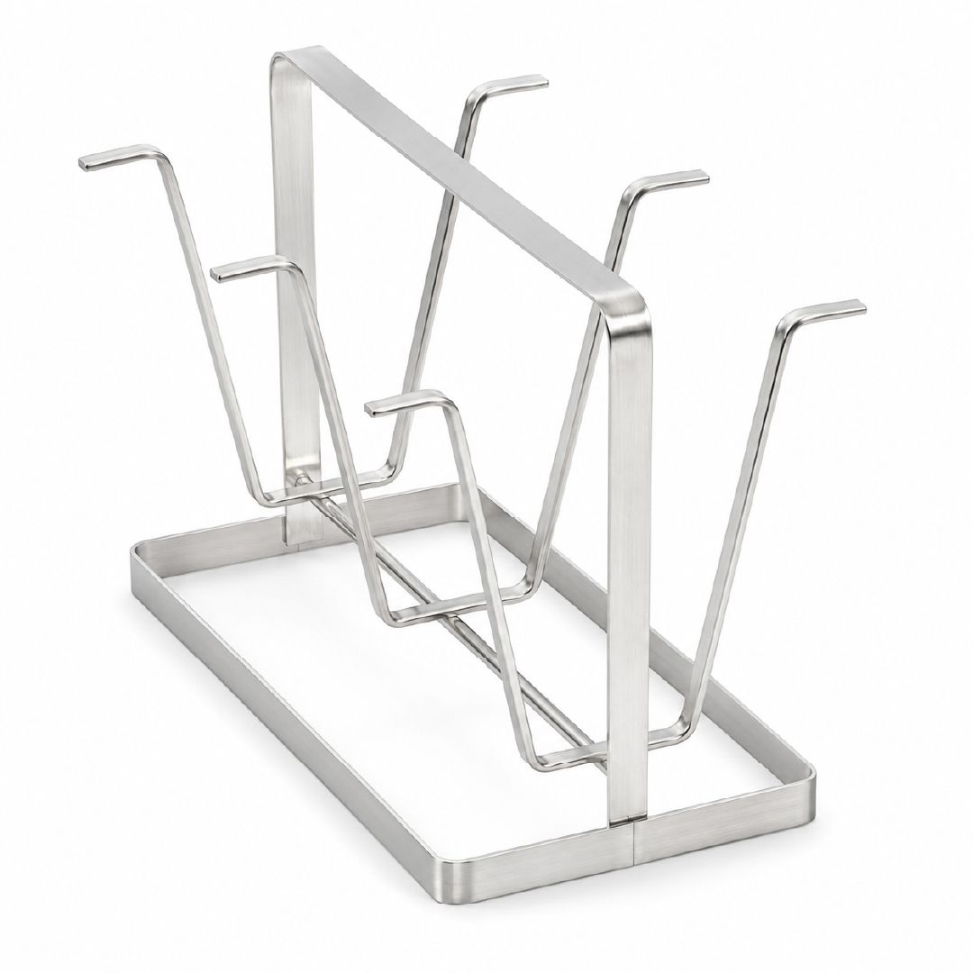 Eco-Conscious Stainless Steel Cup Drying Rack And Tumbler Organizer With Six Hooks
