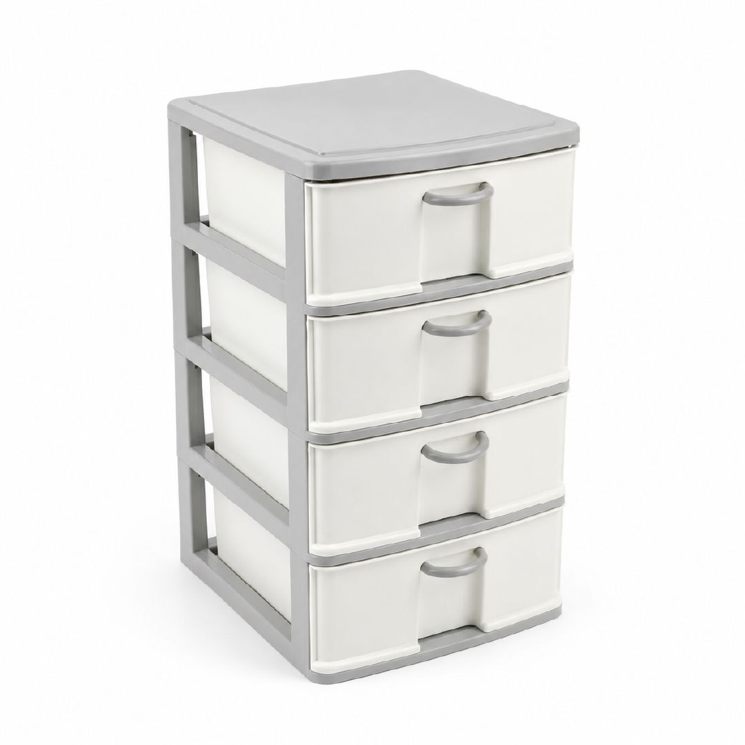 Robust Polypropylene 4-Tier Drawer Storage Cabinet – 42 X 24 Cm – Off