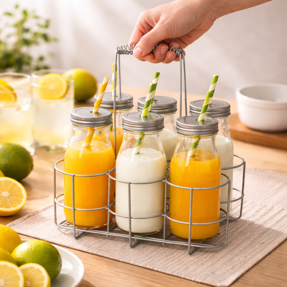Stainless Steel Tea Cup Carrier Stand – 6 Cup Holder Organizer for Serving & Storage (22 × 15 × 28 CM)