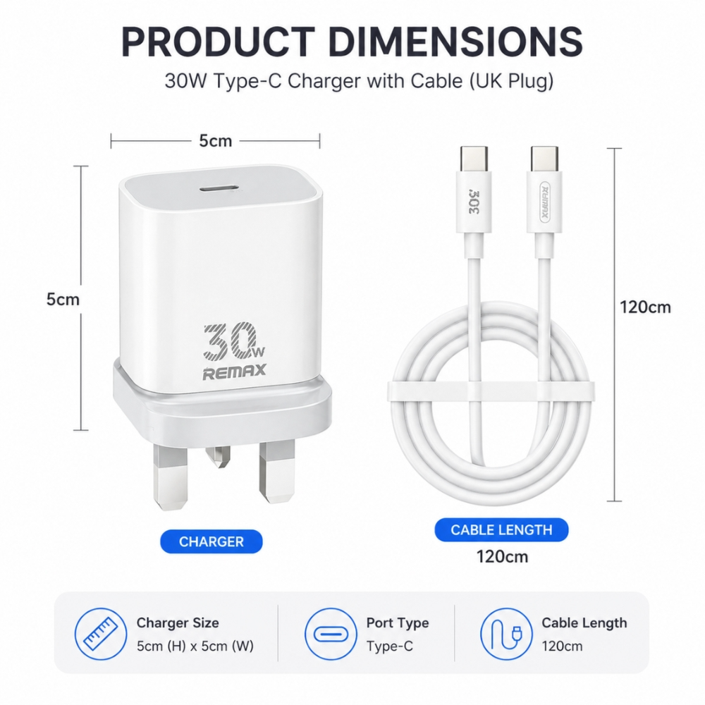 Remax RP-U71 30W GaN Type-C Charger with Cable - White