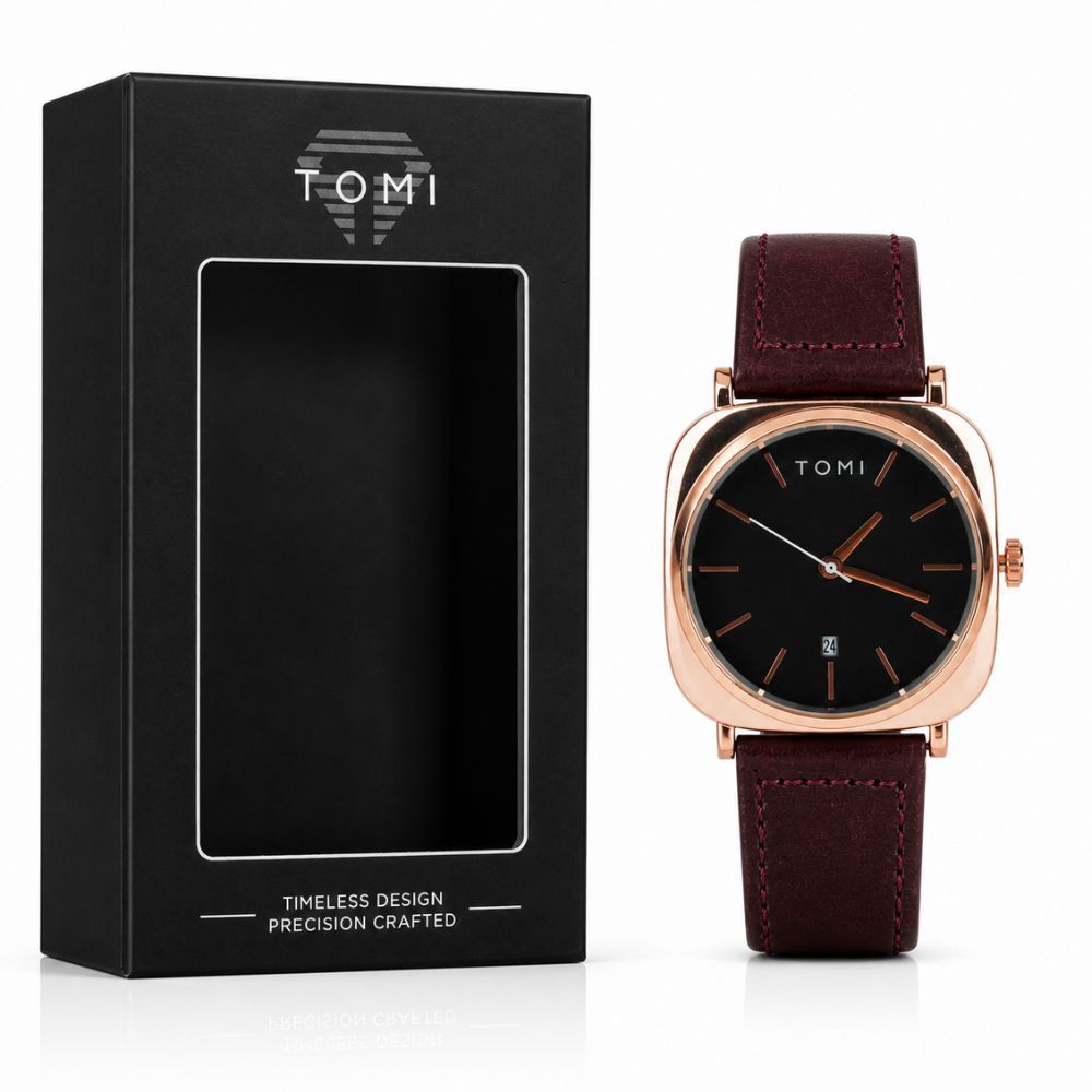 Tomi Luxury Minimalist Square Dial Leather Strap Men Watch