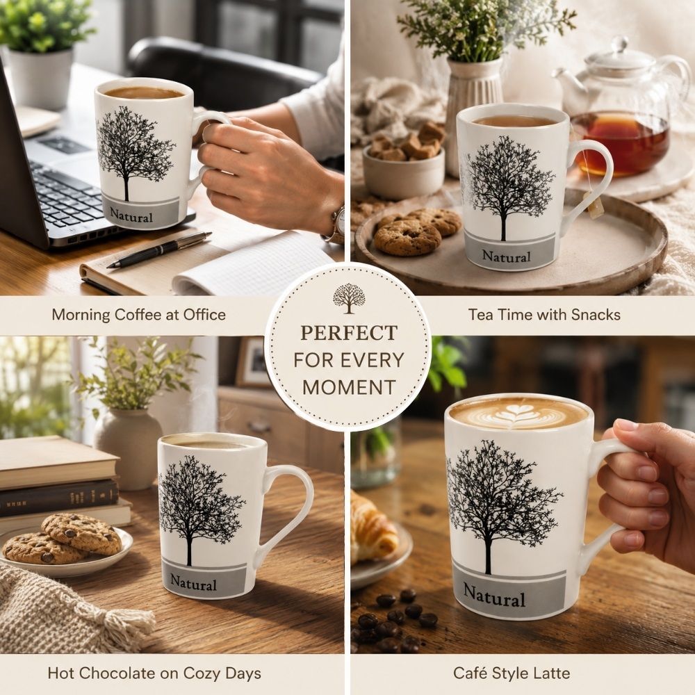 Cosmopolitan Natural Mix Ceramic Mug With A Tree Pattern And Finish – Off (12.5 X 8.5Cm)