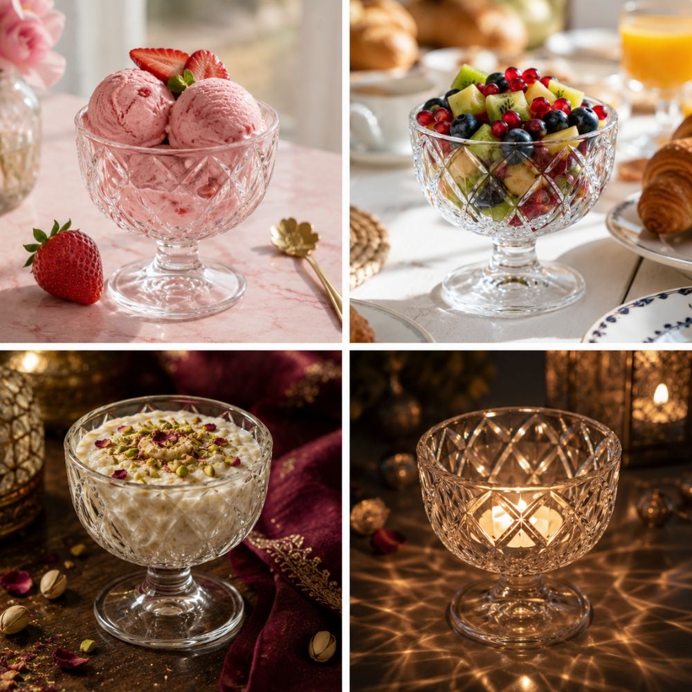 Elegant Diamond Lattice Footed Crystal Glass Dessert Serving Bowl
