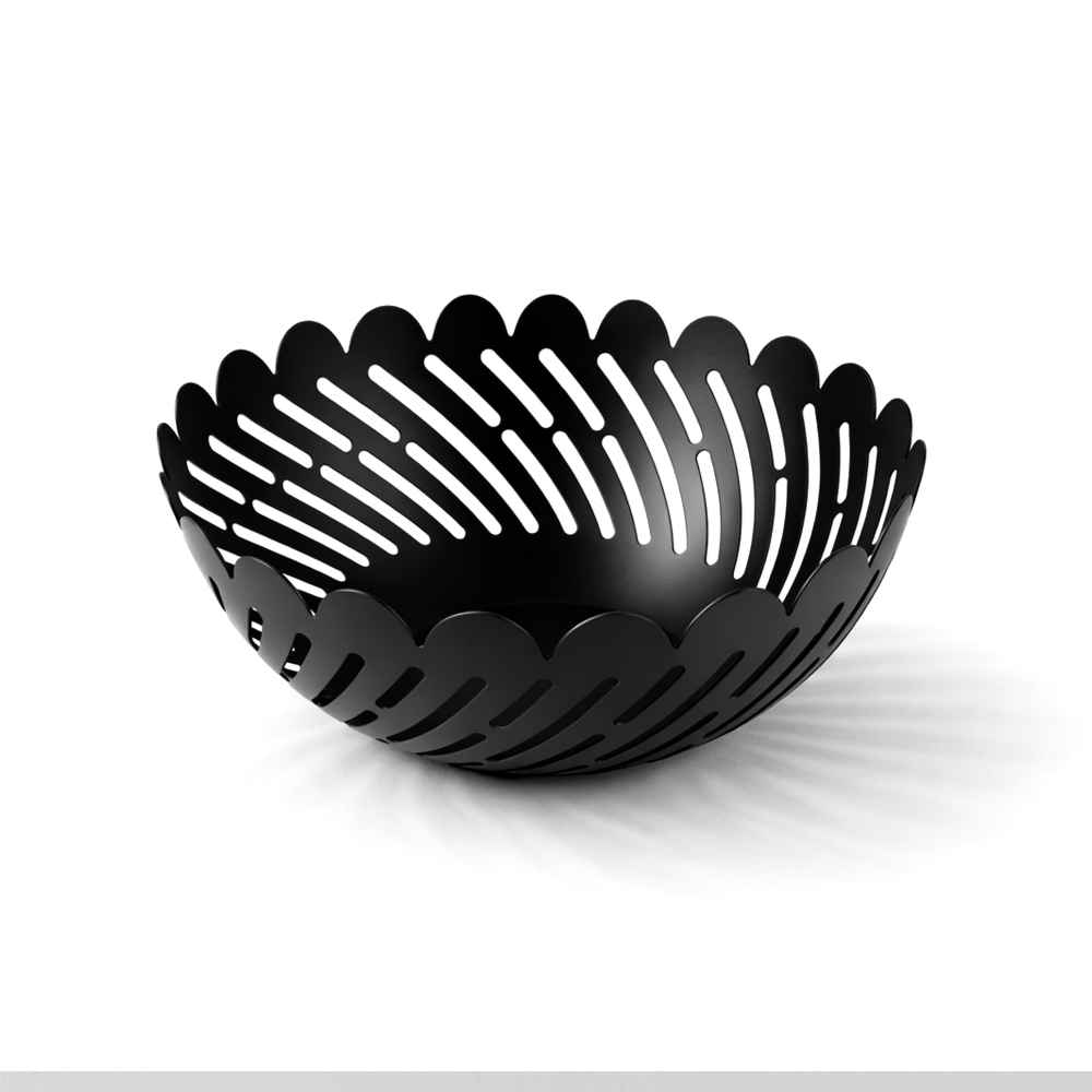 Compact Black Metal Fruit Basket 16x8cm – Modern Decorative Mini Serving Bowl for Dining Table & Kitchen