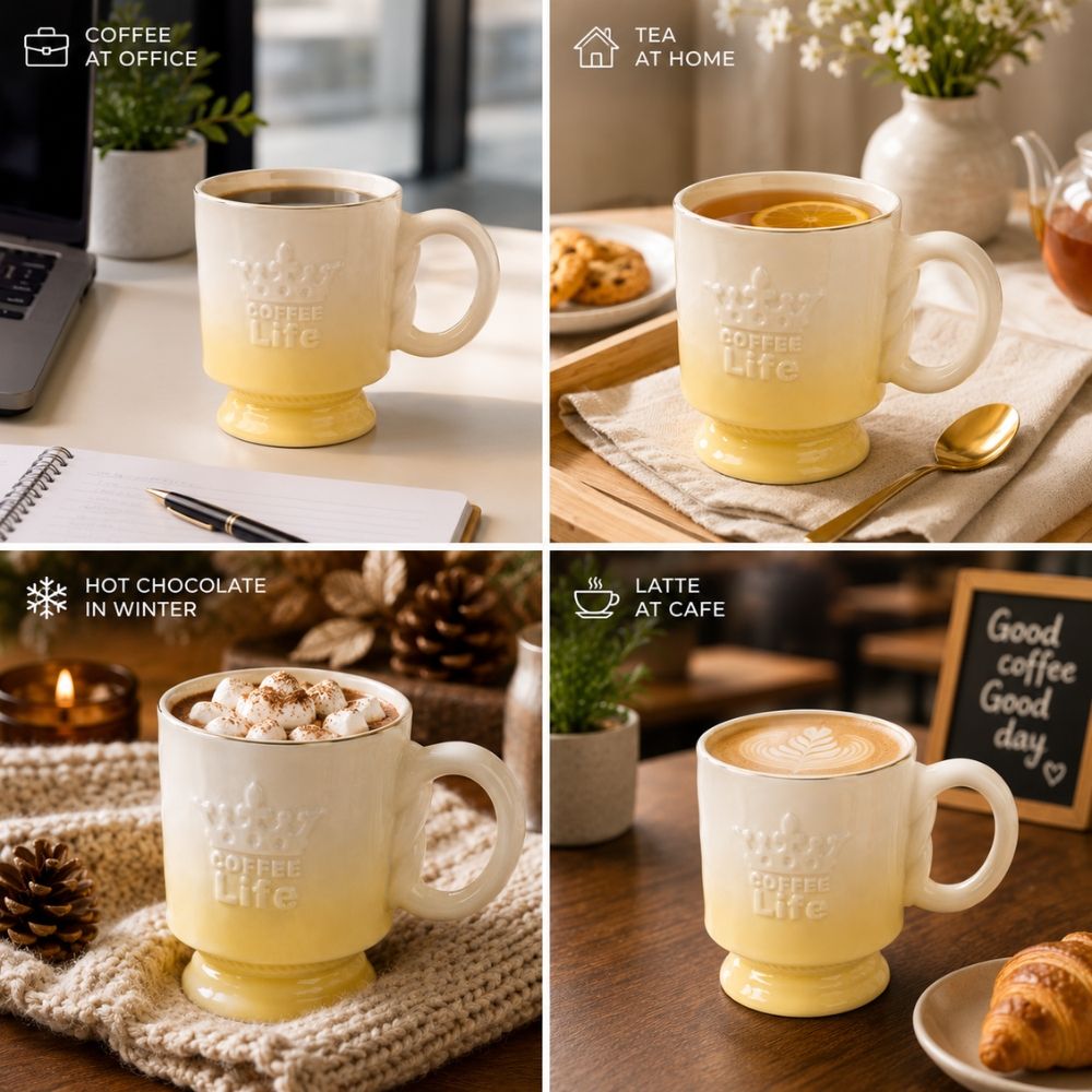 Elegant Ombre Ceramic Mug With A Rim And Raised Lettering – (10.5 X 9Cm)