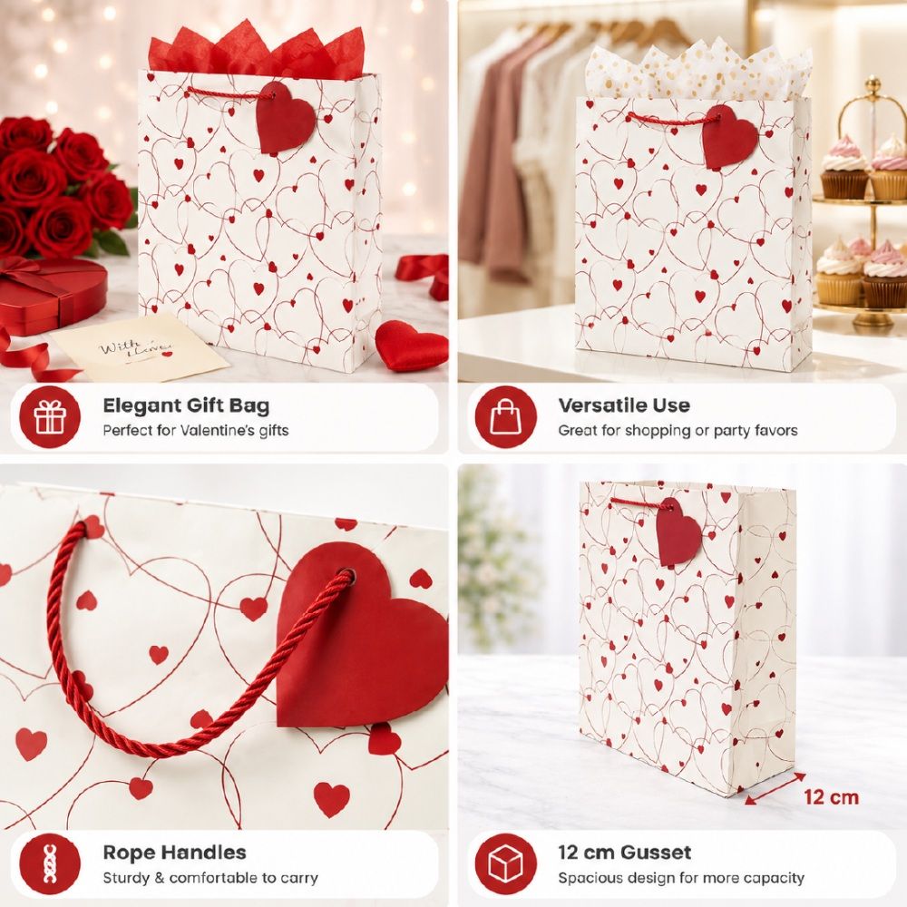 Premium Paper Gift Bag With Heart Print – 32Cm