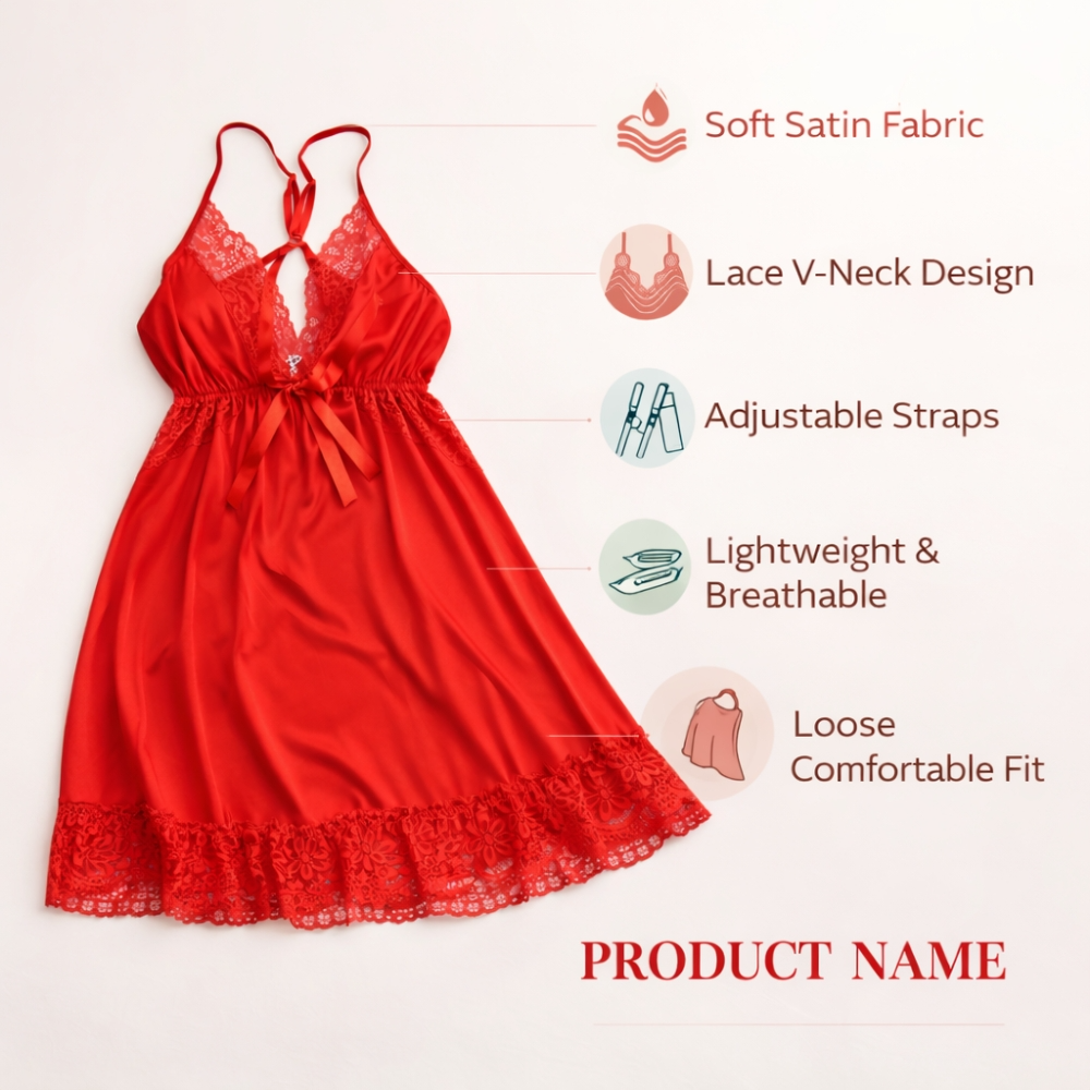 Women’S Lace Trim Nightgown – Soft Sleeveless Sleep Dress With Elegant Lace Hem For Nightwear Polyester Fabric (Height 70Cm)