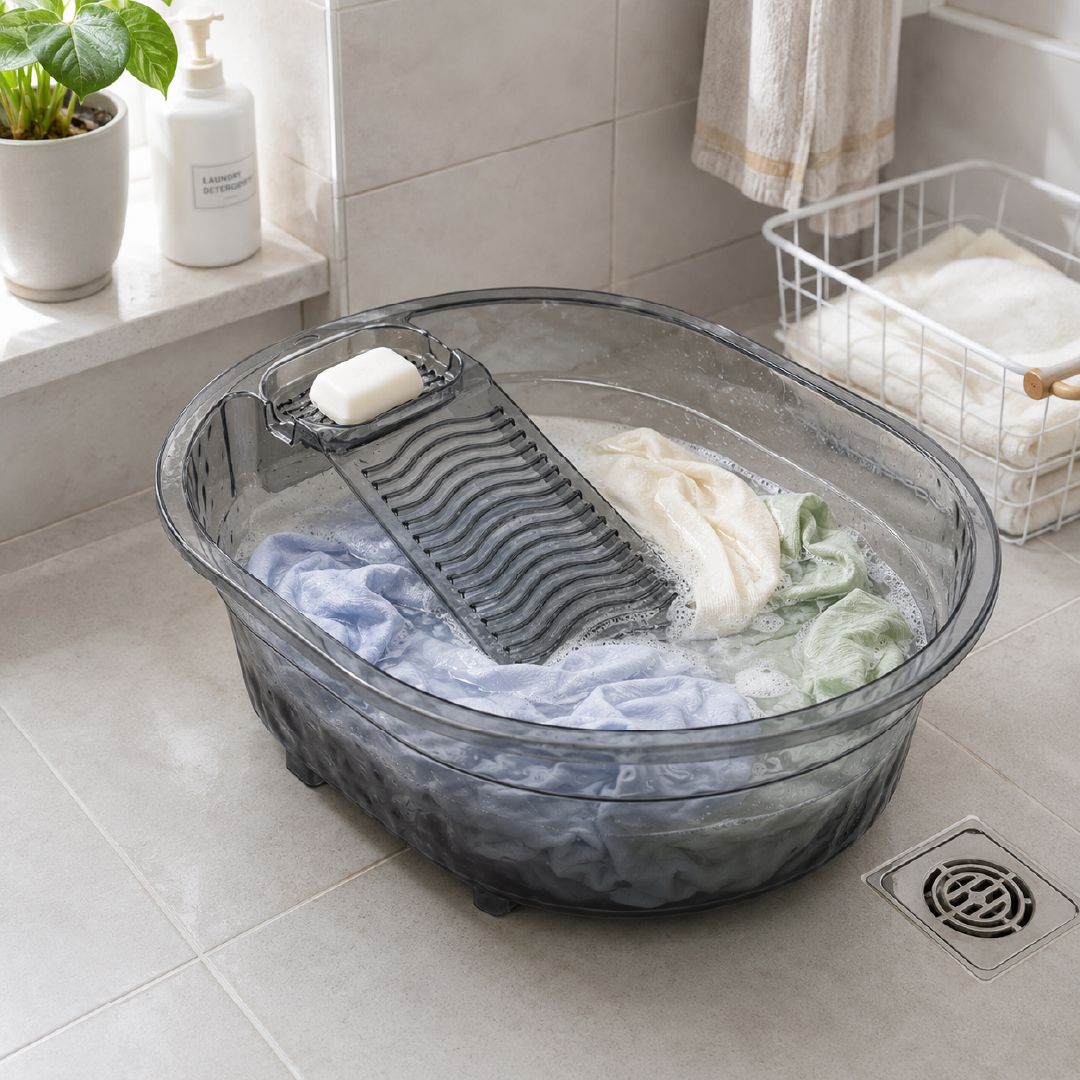 Pragmatic Translucent Plastic Washboard Basin Designed For Hand-Washing Delicate Items