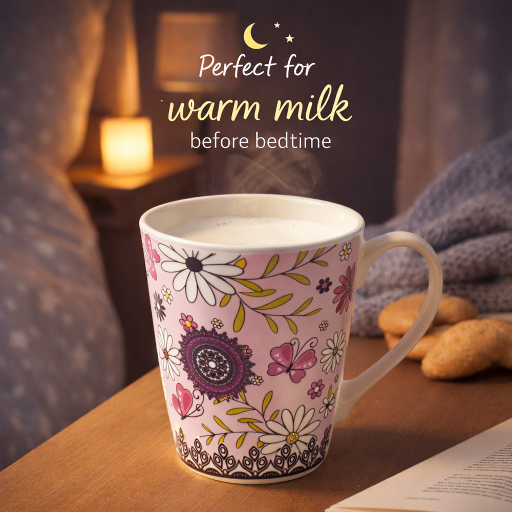 Premium Floral Printed Ceramic Coffee Mug 10cm x 9cm – Elegant Flower Design Tea Cup for Home & Office
