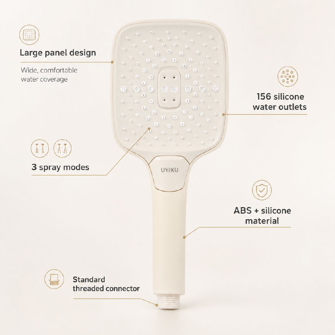 Exclusive Hand Shower Head With A Square Panel And Finish – 115 X 258 Mm