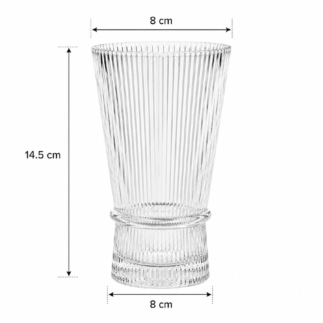 Elegant Ribbed Glass Vase With Flared Top Bow-Tie Cinch Design, Transparent 14.5 X 8 Cm