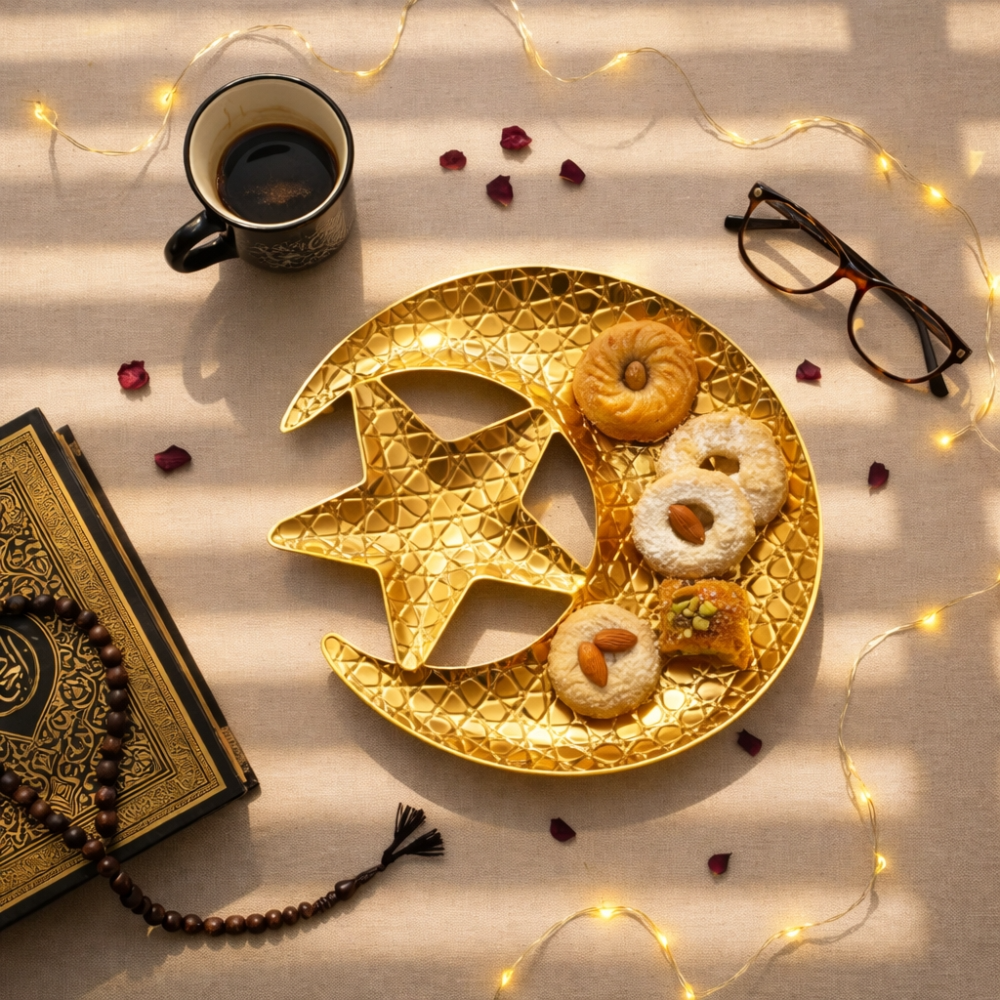Luxury Gold Crescent Moon & Star Islamic Decorative Wall Art – 25cm Elegant Eid & Ramadan Home Décor