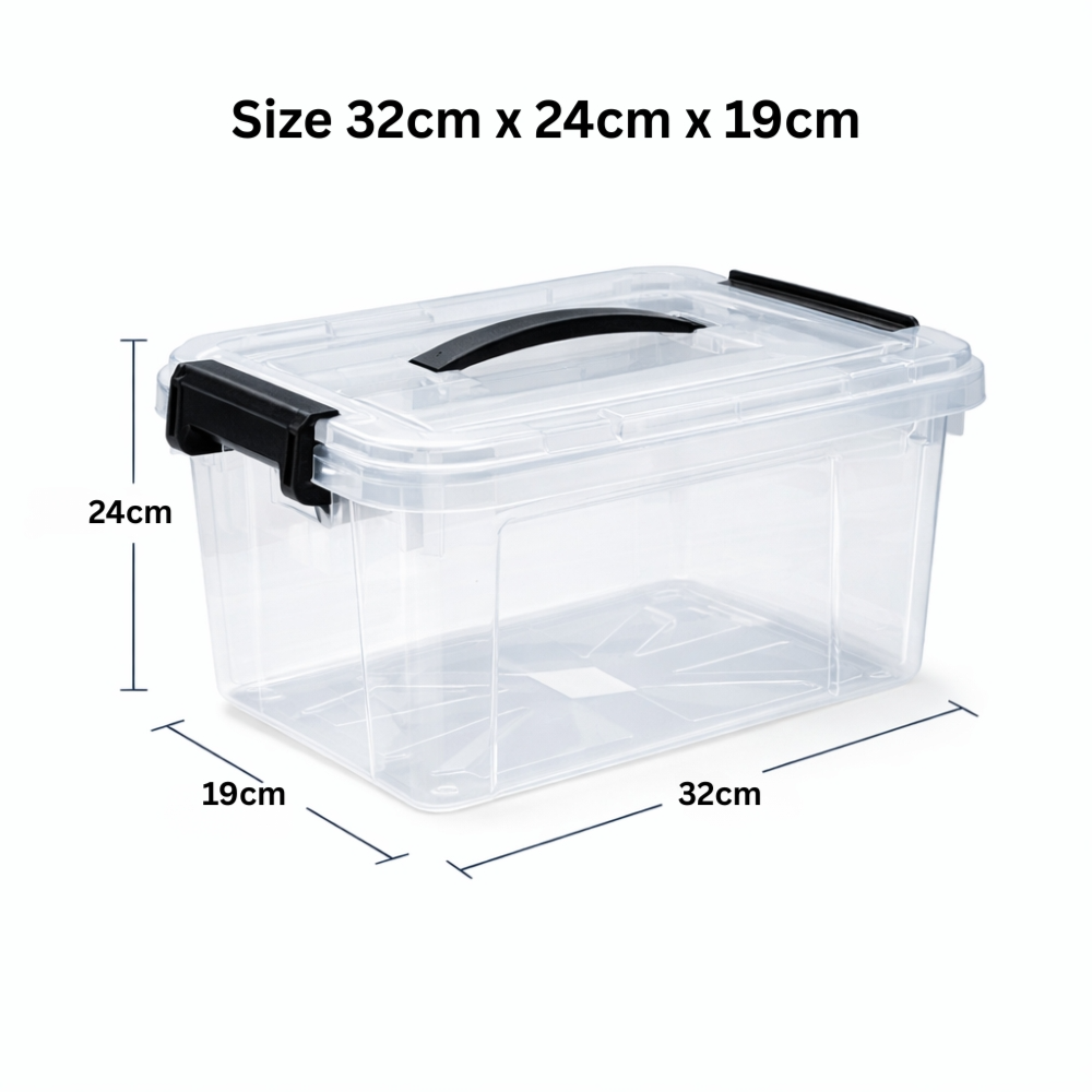Multi Purpose Transparent Storage Box with Secure Lid 7L