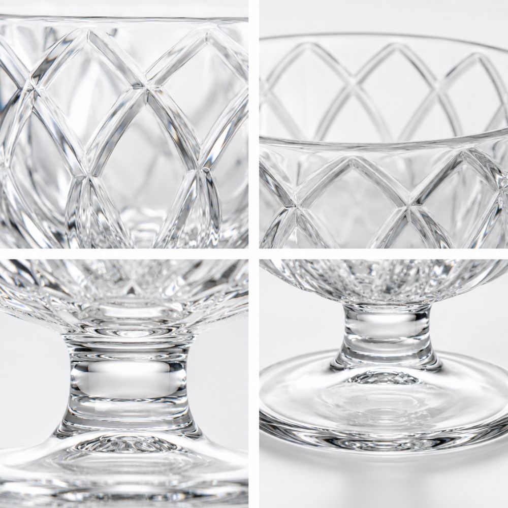 Elegant Diamond Lattice Footed Crystal Glass Dessert Serving Bowl