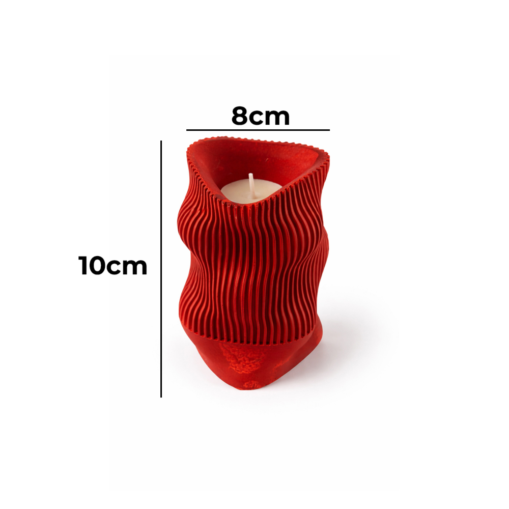 Modern Sculptural Red Scented Candle – Decorative Wave Design Candle for Home Décor, Gift & Relaxation (10x8cm)