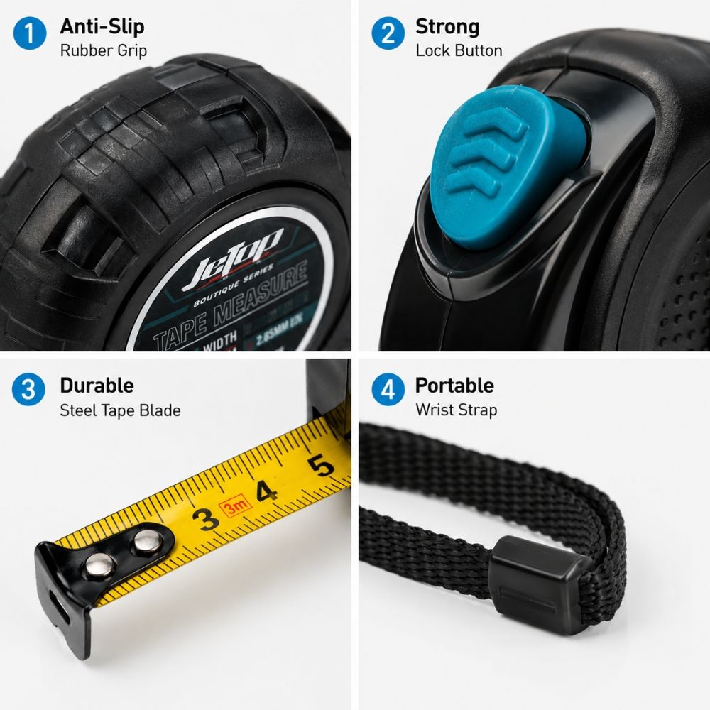 Professional 3-Meter Retractable Steel Tape Measure – Ergonomic Rubberized Case (8X9X4.5Cm)