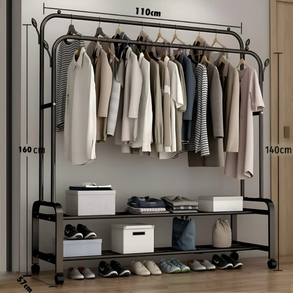 Double Row Multifunctional Portable Clothes Drying & Storage Rack