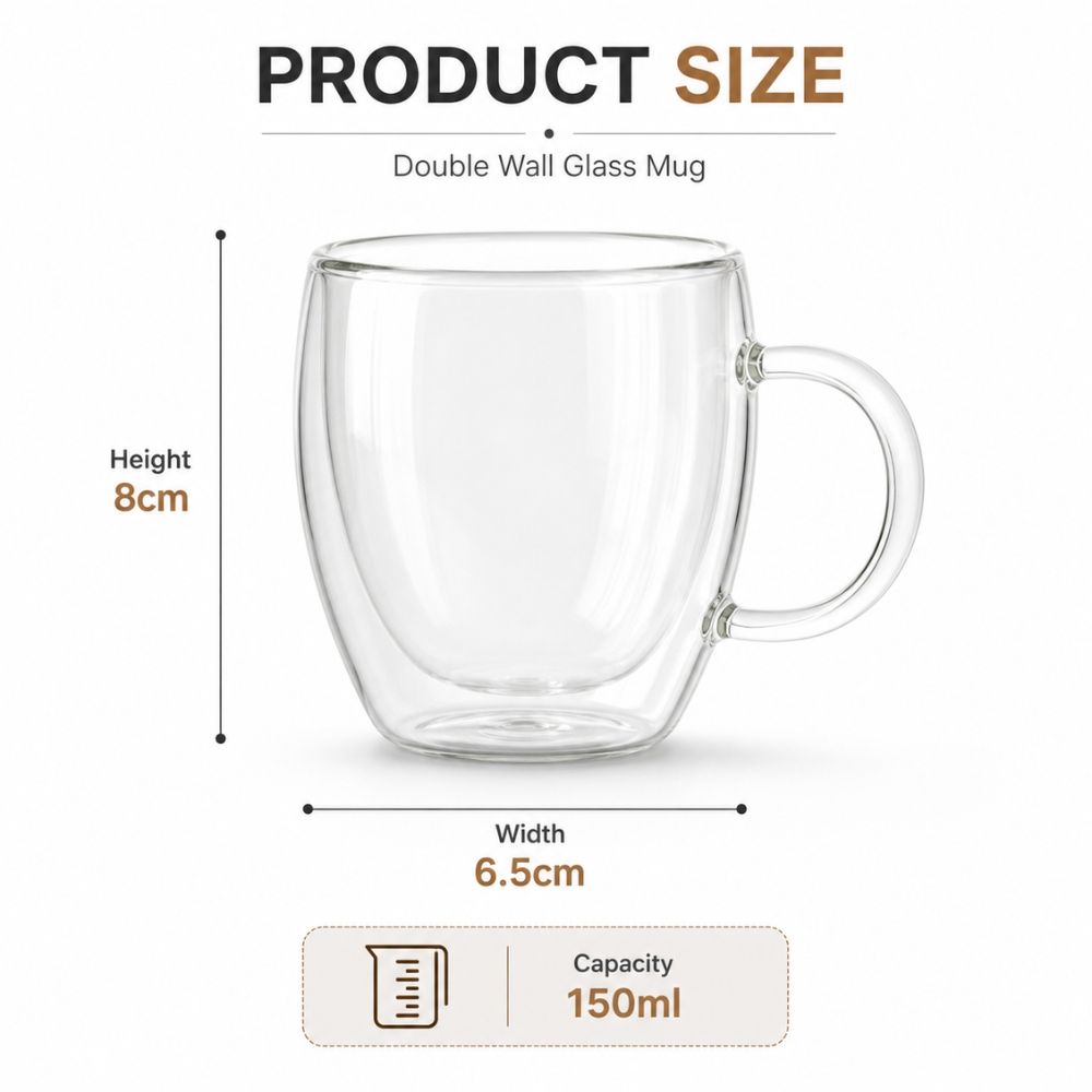 Premium Insulated Double Wall Borosilicate Glass Coffee Mug Set