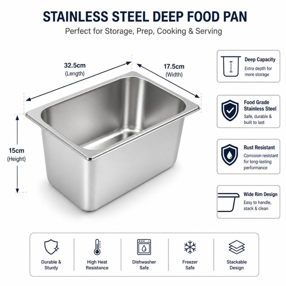 Commercial Grade Stainless Steel Deep Food Storage Buffet Pan For Kitchen