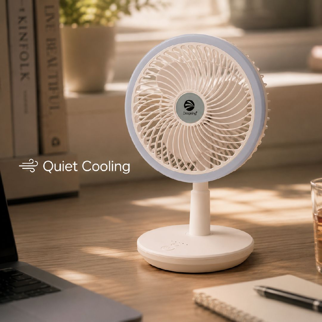 Vitalizing Deepking Dk-123 Rechargeable Table Fan With A Built-In Led .; 18 X 30 Cm; Indigo
