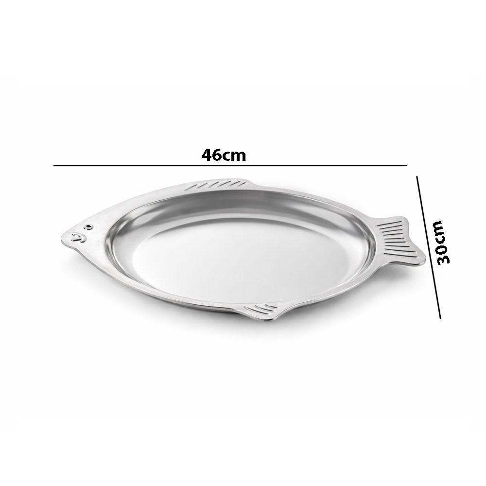 Premium Fish Shaped Stainless Steel Serving Tray – Decorative Kitchen & Dining Food Serving Platter (47×30×3.5cm)