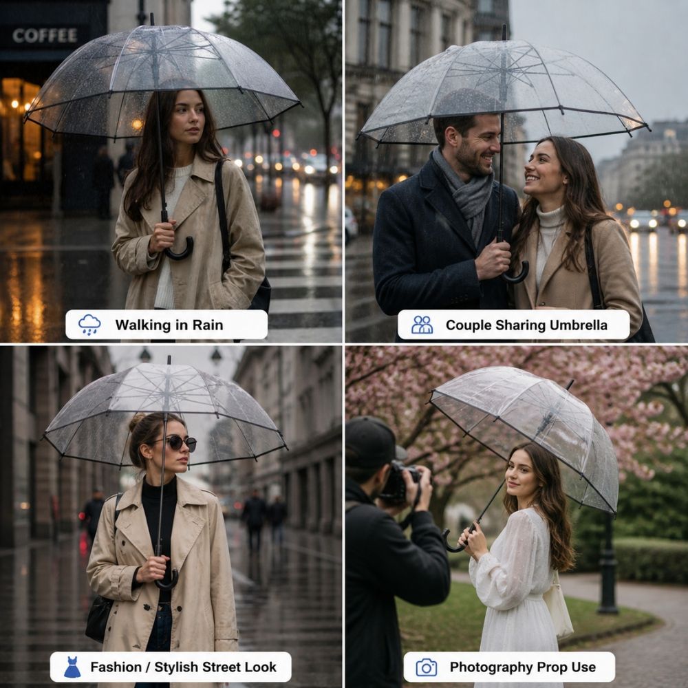 Premium Clear Dome Transparent Windproof Large Automatic Fashion Umbrella