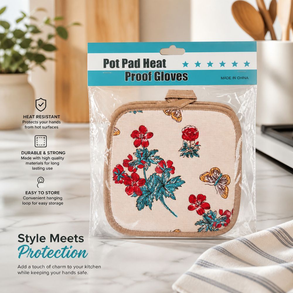 Premium Heat Resistant Kitchen Pot Pad With Floral Print And Hanging Loop