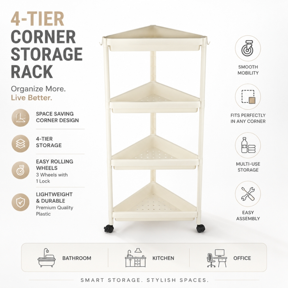 Utilitarian 4 Tier Vertical Plastic Storage Rack With Caster  Wheels 103 X 44Cm