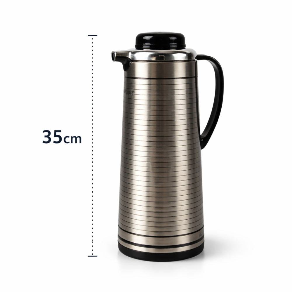 Royal Arabic Vacuum Flask 1.5L – Luxury Black & Gold Peacock Design Thermos, 24-Hour Heat Retention, Premium Stainless Steel, Height 34cm