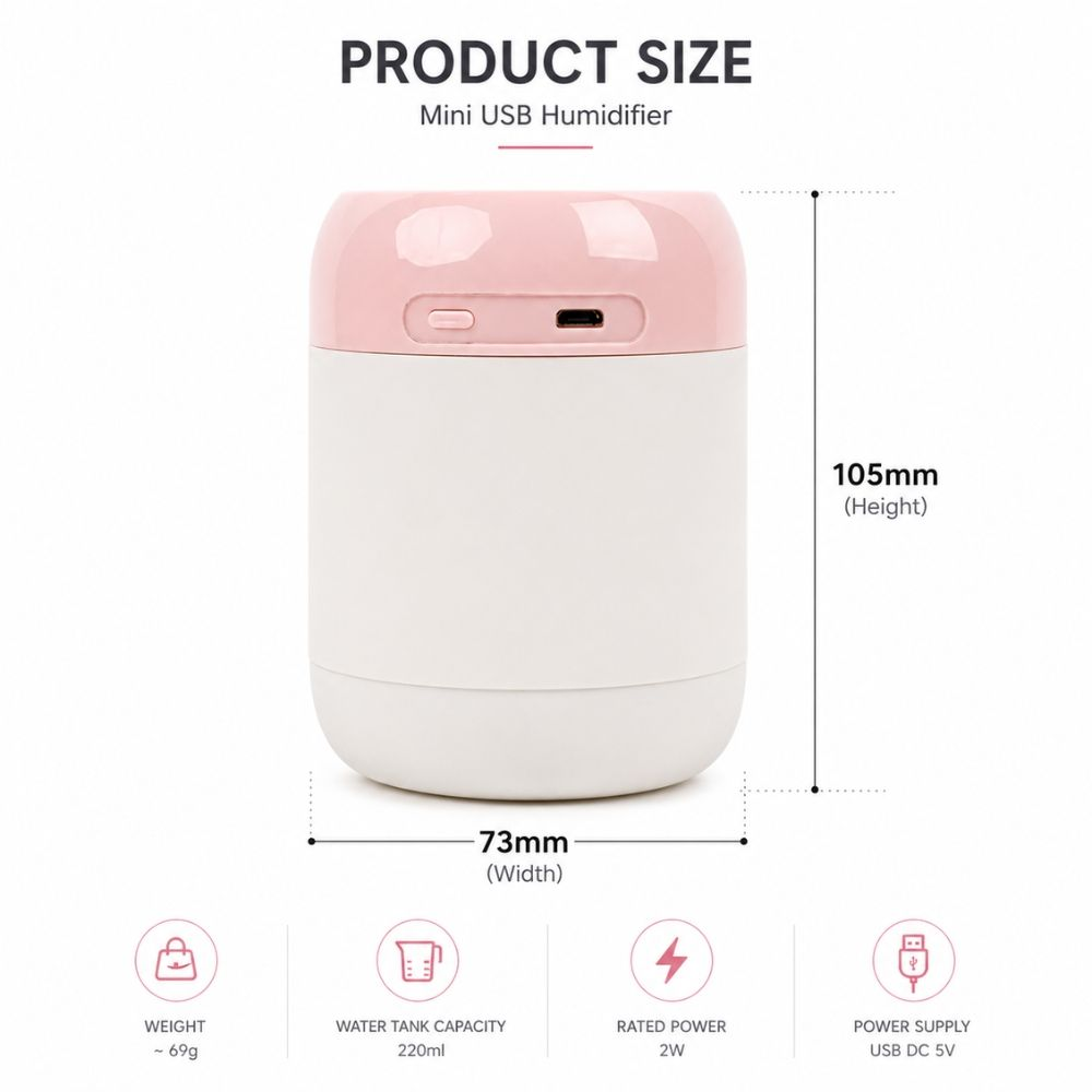 Ultra Quiet Portable Mini Usb Smart Air Humidifier And Night Light