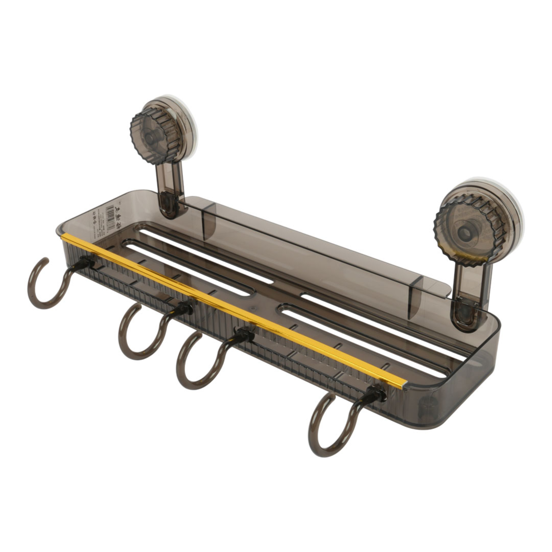 No-Drill Bathroom Suction Shelf – Wall-Mounted Organizer with Integrated Hooks