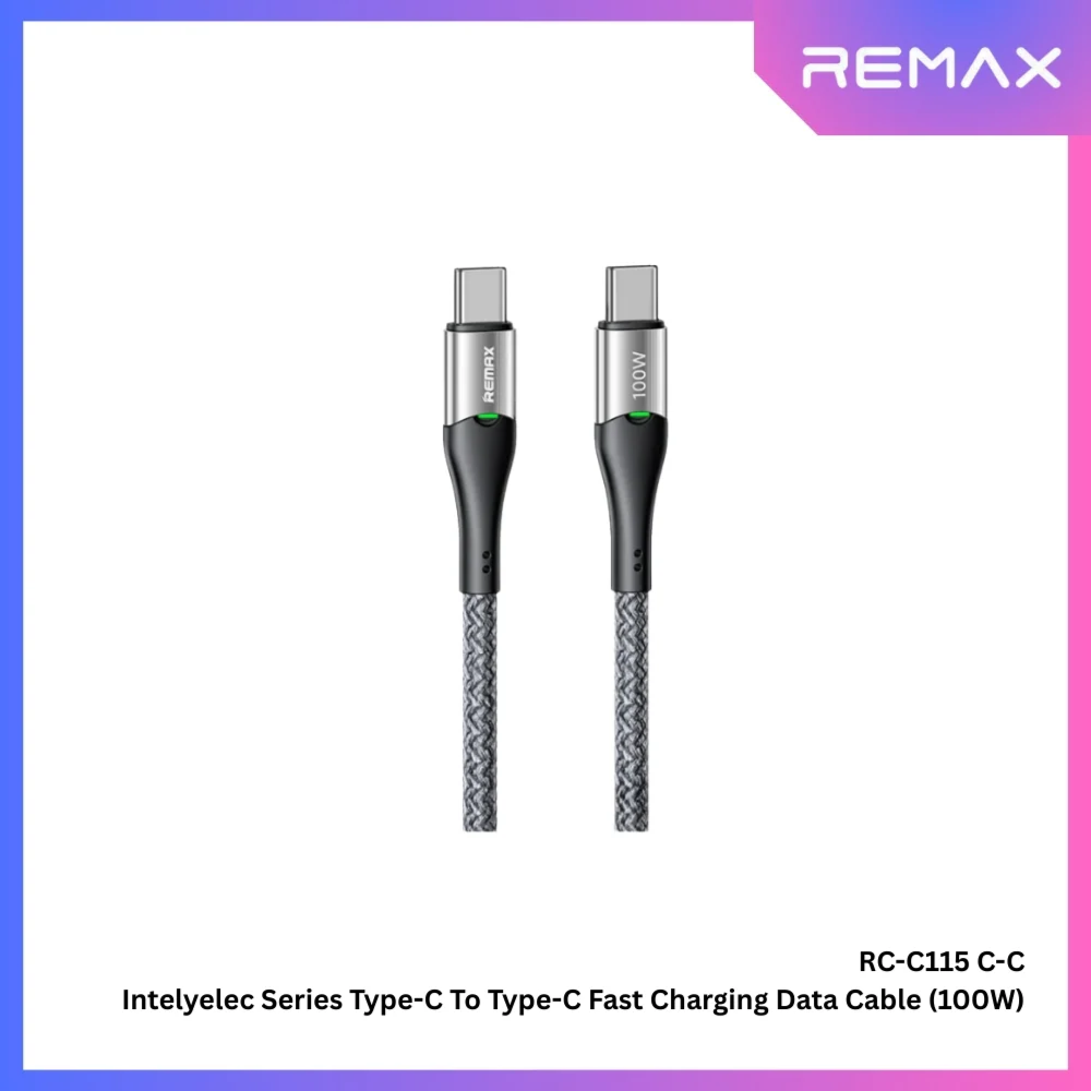 REMAX - RC-C115 C-C IntelyeleC Series Type-C to Type-C Fast Charging Auto Power Off Charging Data Cable (100W) - Silver