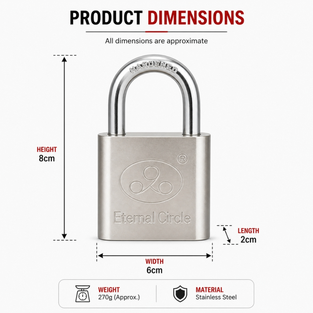 Eternal Circle Heavy Duty Anti Theft Stainless Steel Security Padlock With Three Keys