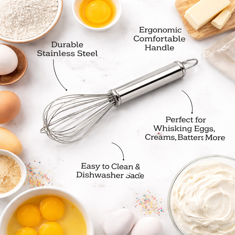 35cm Large Stainless Steel Hand Egg Beater Whisk – Heavy Duty Kitchen Mixing & Baking Tool