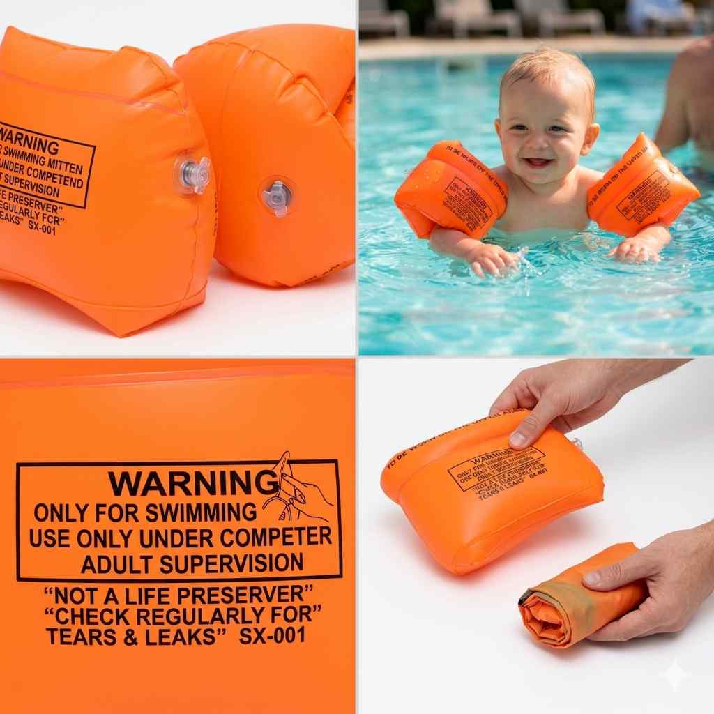 Inflatable Swimming Arm Bands For Kids Safety Orange Color