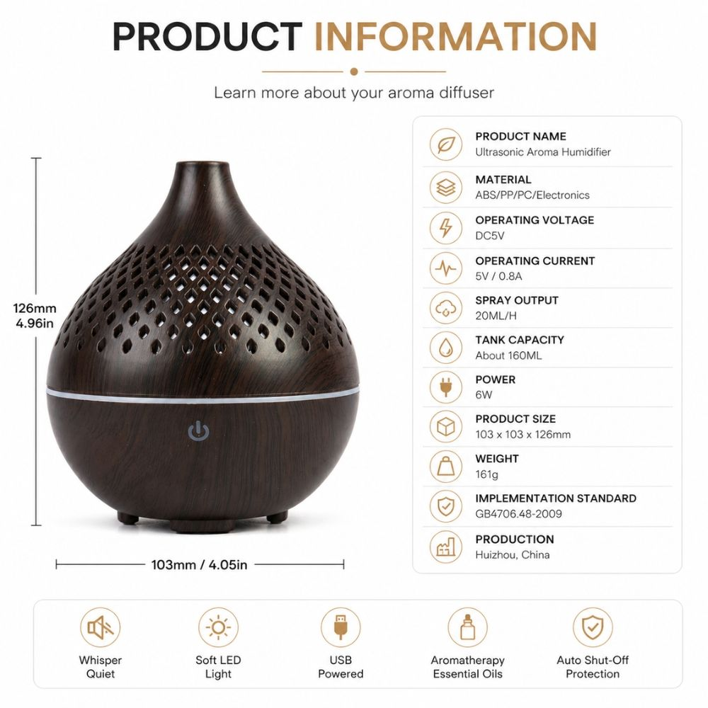 Ultrasonic Wood Grain Aroma Diffuser Air Humidifier