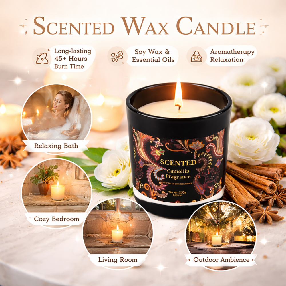 Smokeless Luxury Camellia Scented Soy Wax Aromatherapy Candles (Burn Time- 45+ Hours)