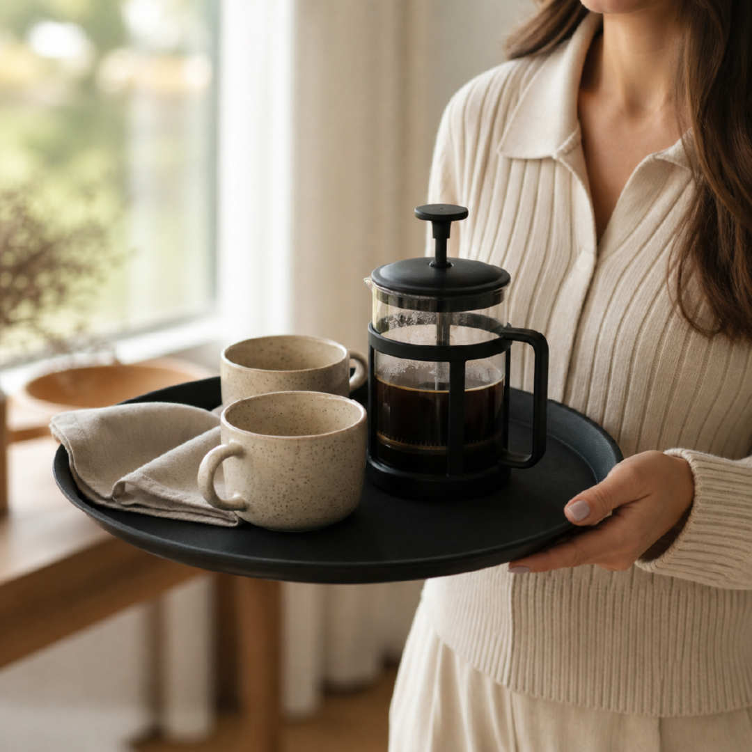 Premium Non Slip Round Serving Tray For Restaurant And Home Use